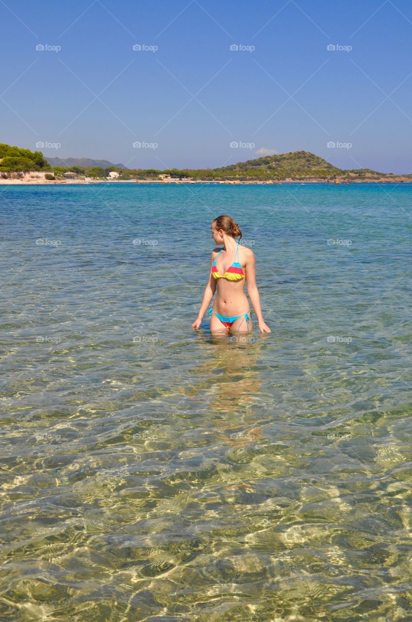 Swimming on Mediterranean Sea Sardinia island Italy