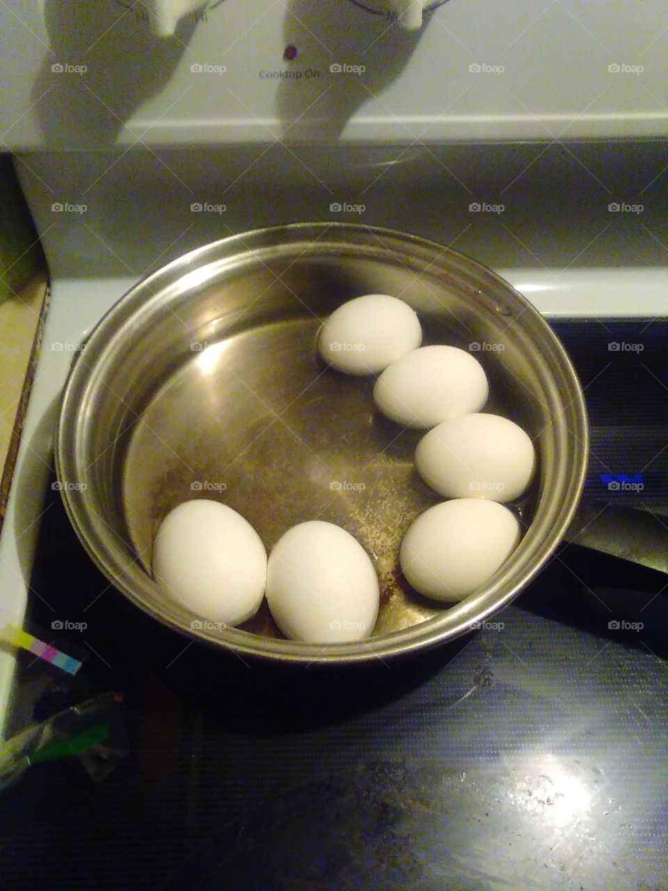 Boiled eggs in a pot