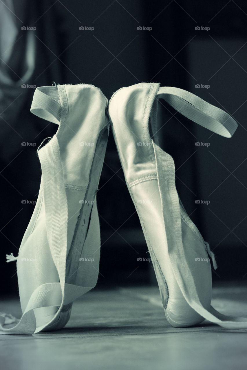 Close-up of ballet dancer's shoes