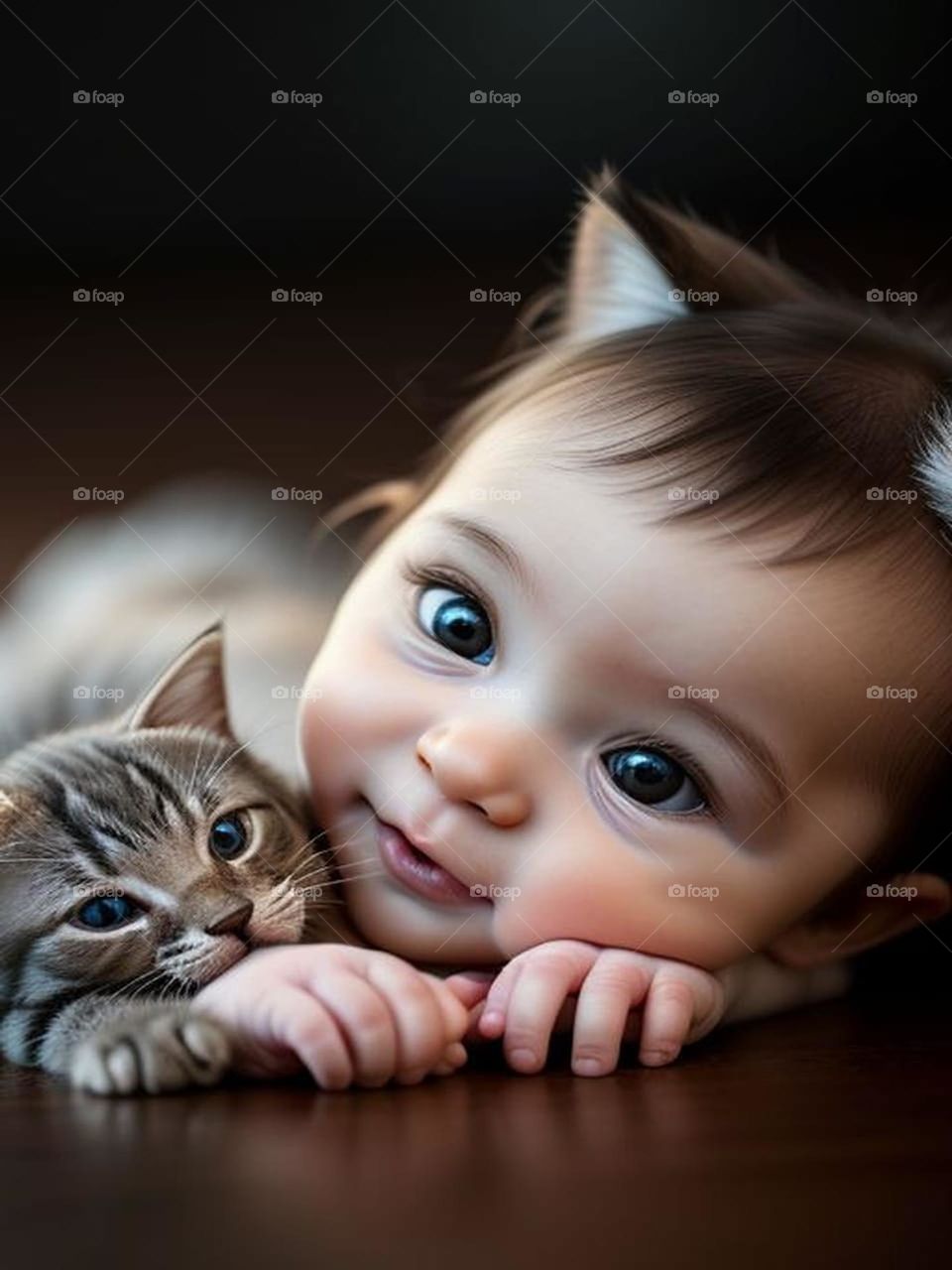 A little girl sleeps with a cat