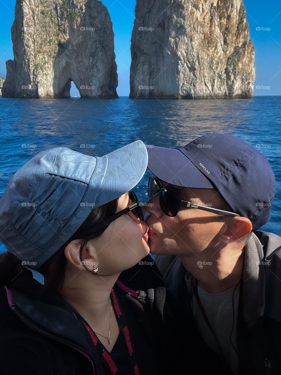 Couple kissing on the high seas