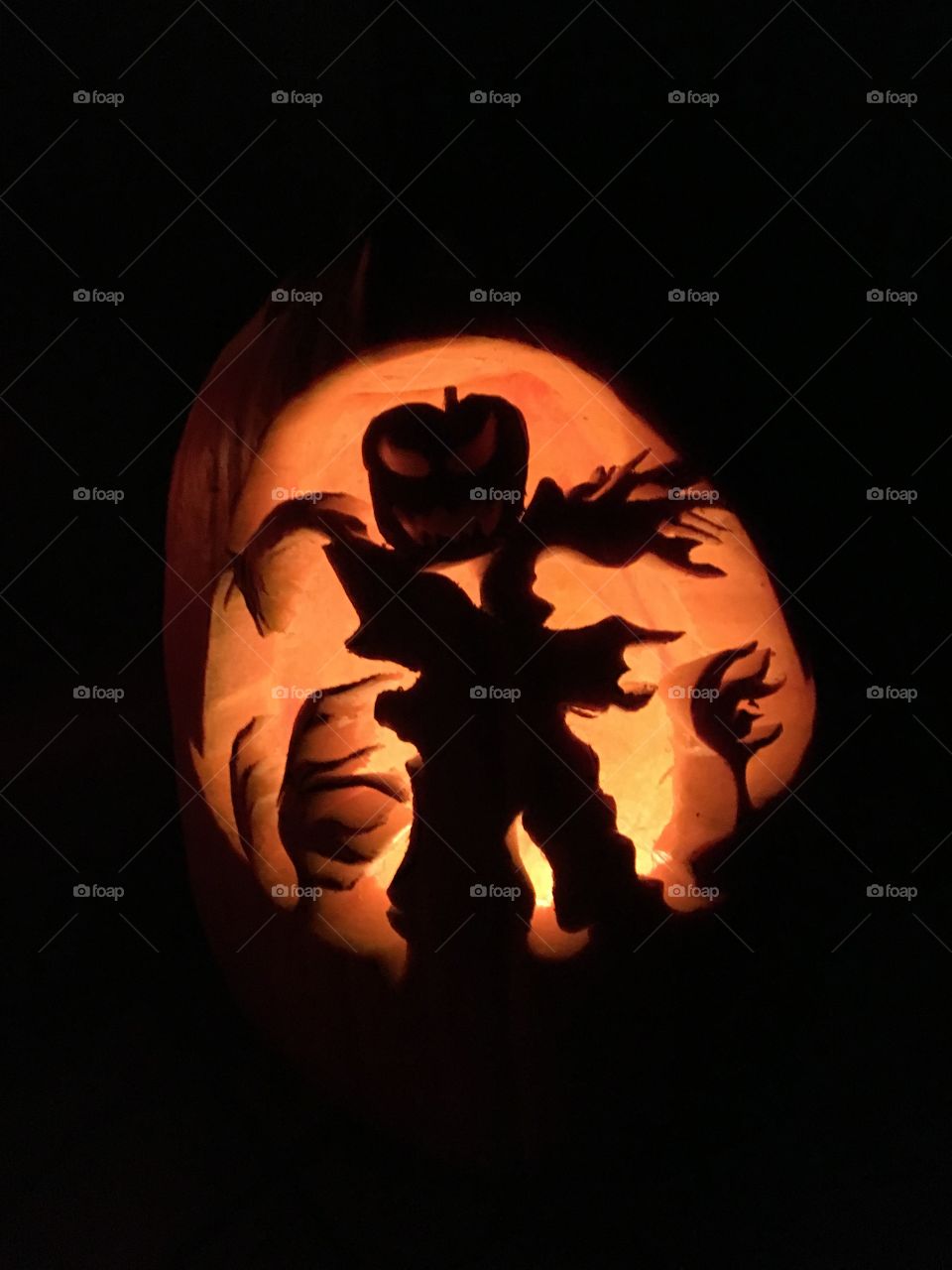 This spooky wind blown jack-o-lantern captures the spirit of Halloween 