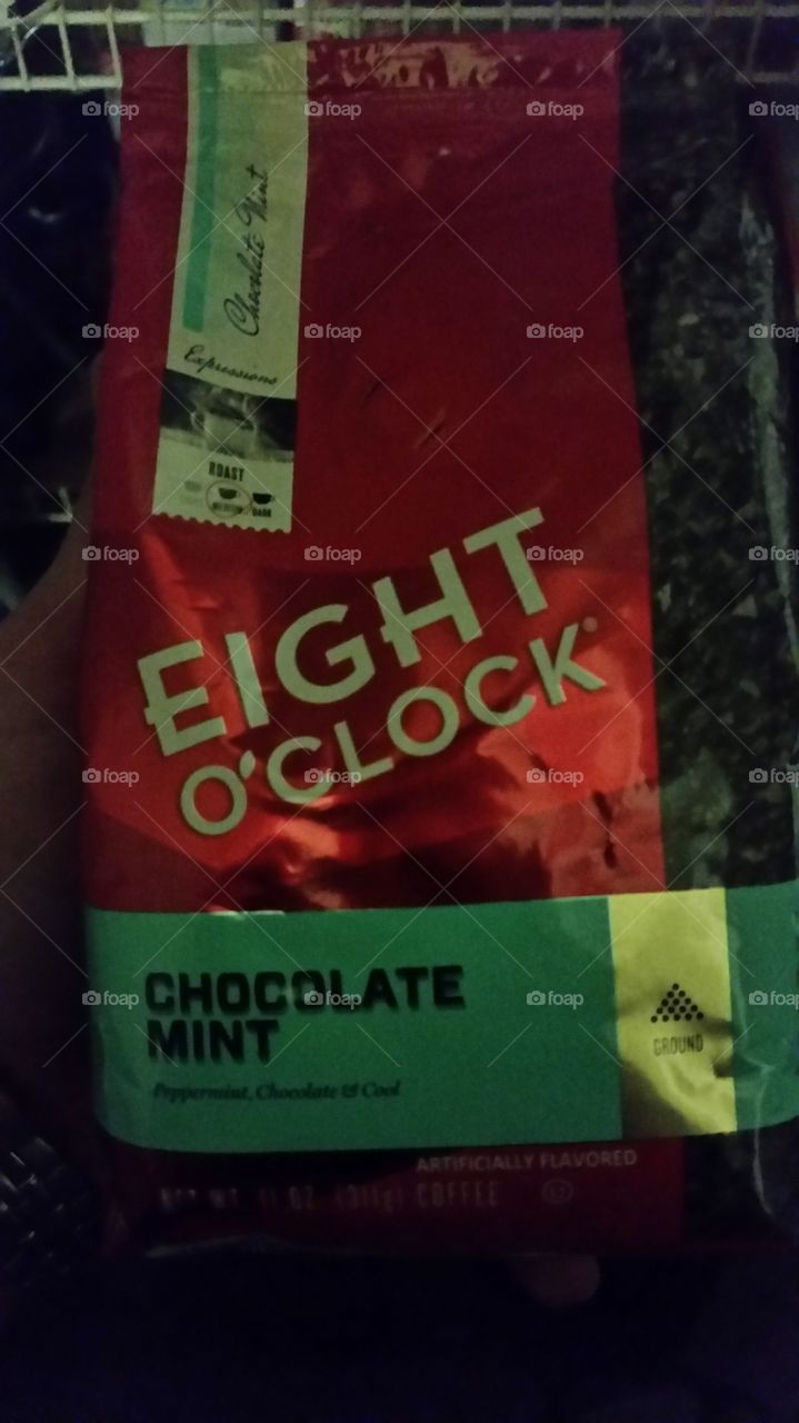 Eight O'Clock Coffee, Chocolate Mint flavor is my favorite for making Iced Coffee, mixed with some International Delight - Hershey's Chocolate Caramel cream