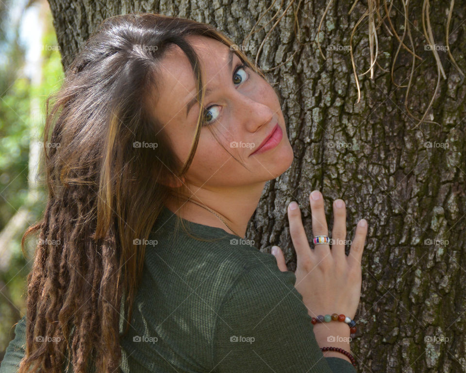 Tree hugger gal