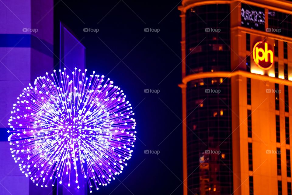 Swarovski crystal ball at the Bally’s Grand Bazzar in Las Vegas, NV, USA. Planet Hollywood seen in the background. 