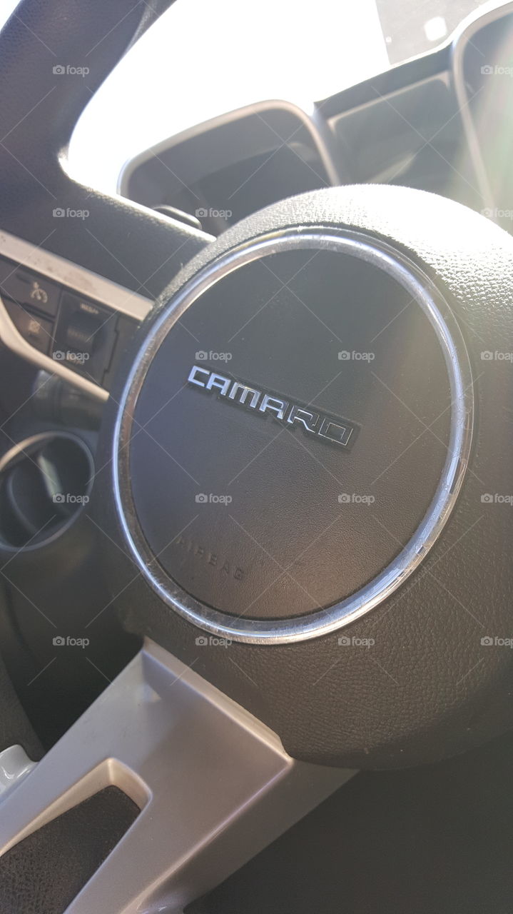 camaro steering wheel upclose car