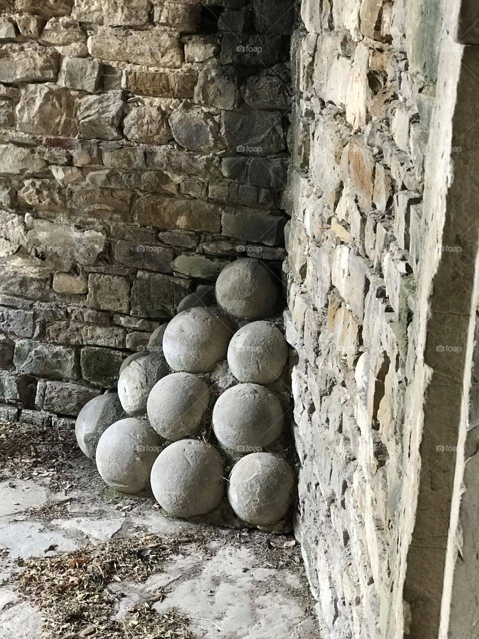 Cannonballs in the corner, down a derelict path, in the lookout at Fort Belvedere, left from a time gone by!