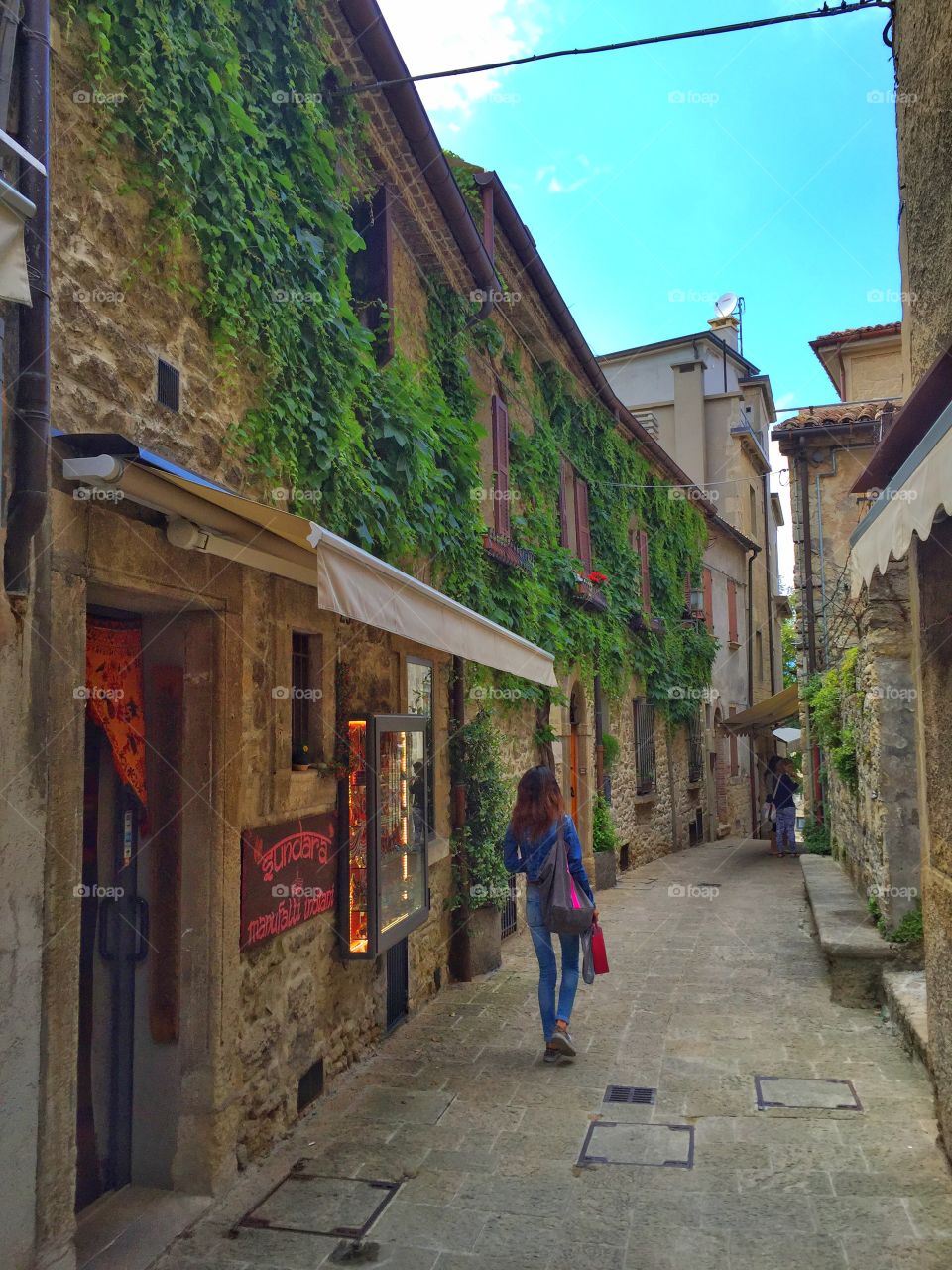 Walking in a ancient town. Walking on the road on anche ancient Village,San Marino