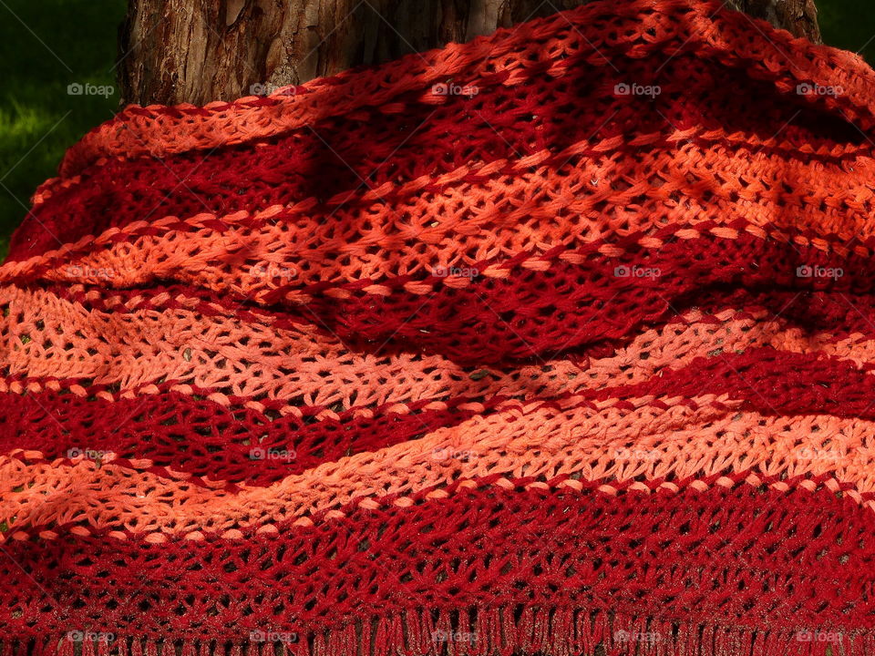 Handmade tree scarf in red and orange 