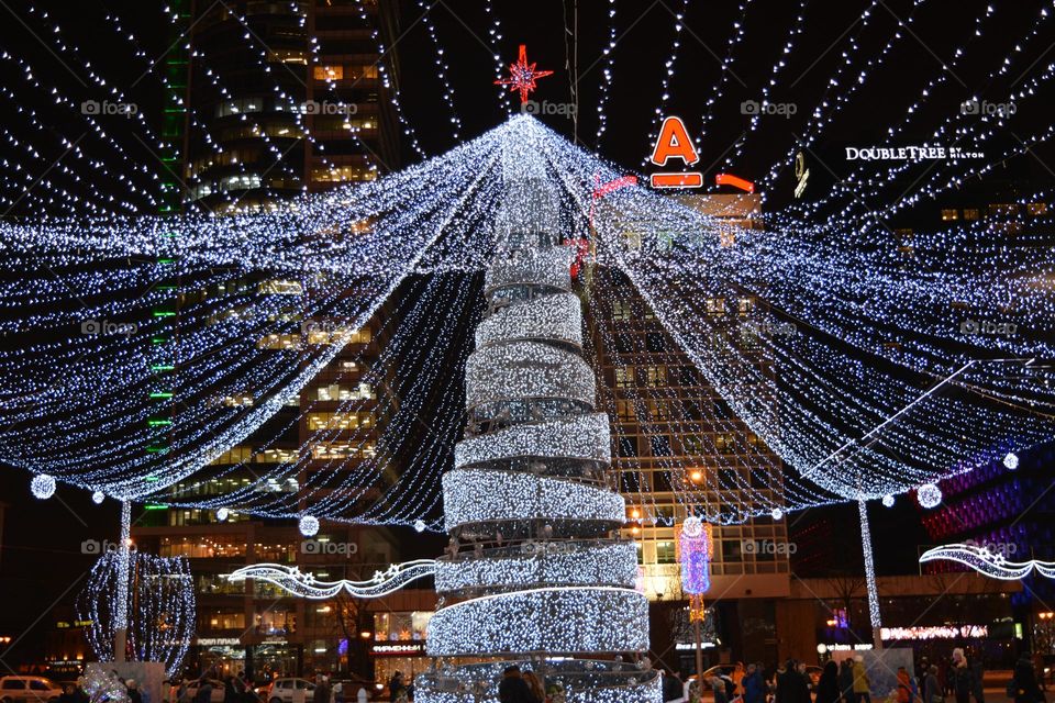 beautiful night windows light street view Christmas time