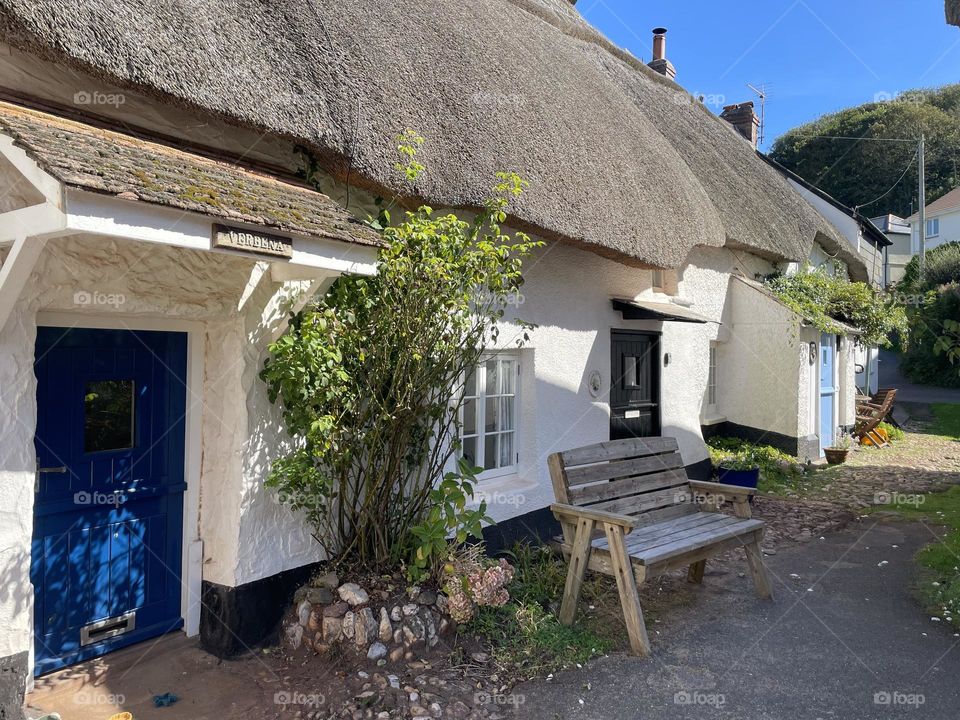 Row of thatched fishermen cottages  