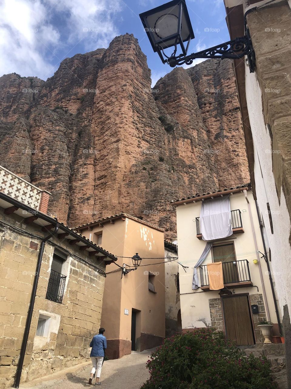 Old town at the foot of nice conglomerate rock forms 