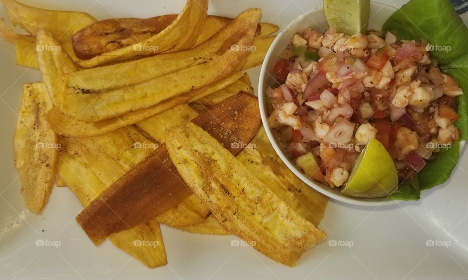 Fresh Island Conch Ceviche with Plantain chips
