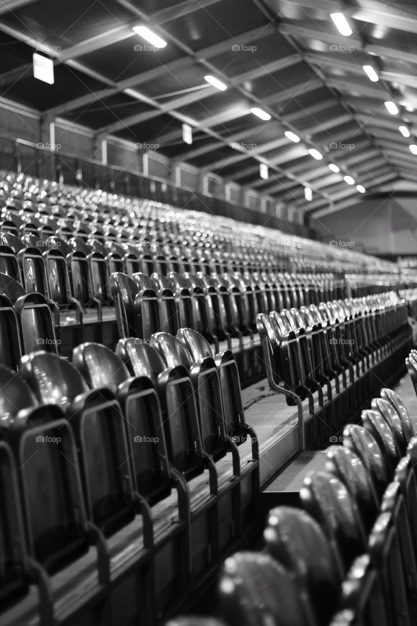 Black and white stadium seats.