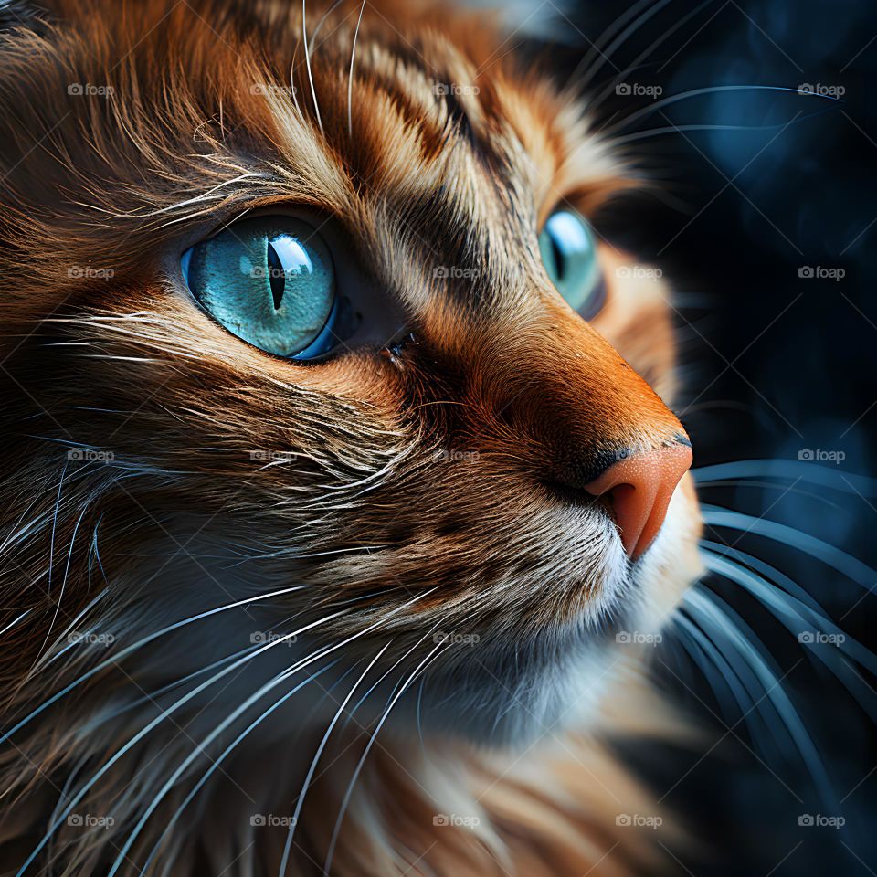 close up of a cat face with round eyes, in the style of vray tracing, photo-realistic techniques