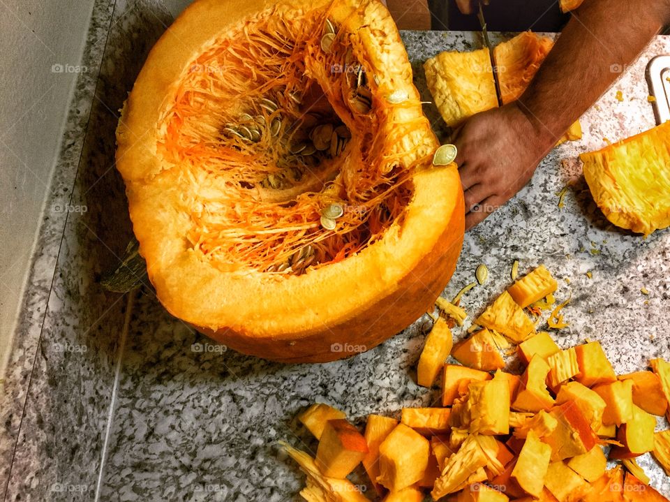 Color of pumpkin against countertop 