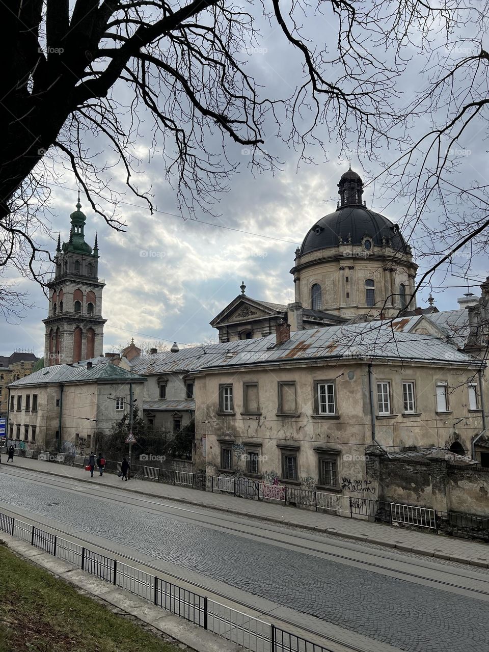 Lviv old city architecture in the spring season