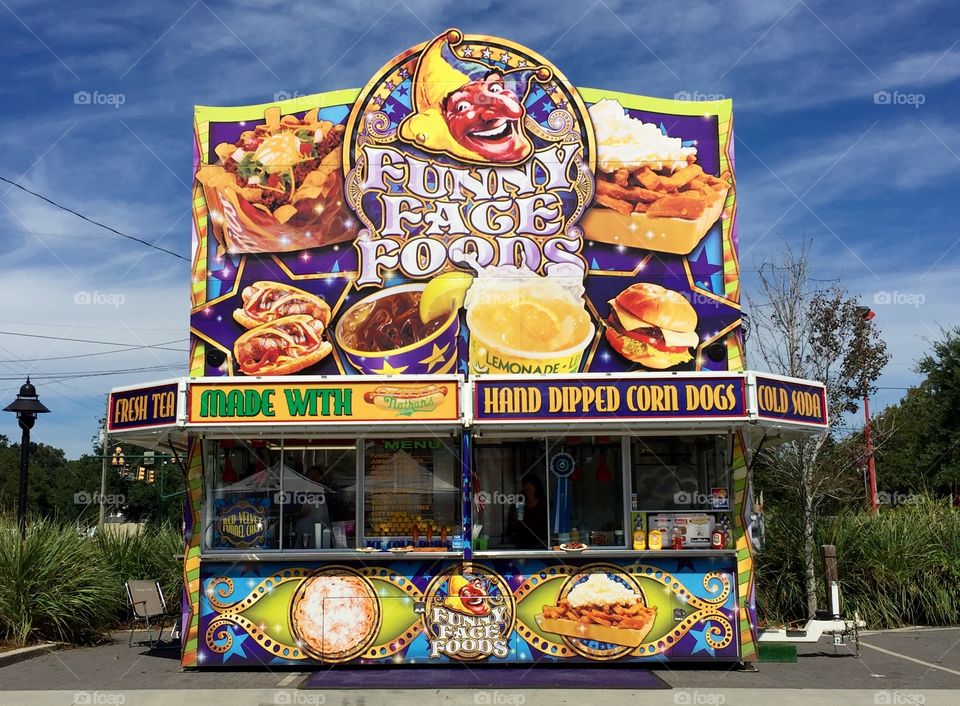 Sandwiches and snacks from a colorful food vendor