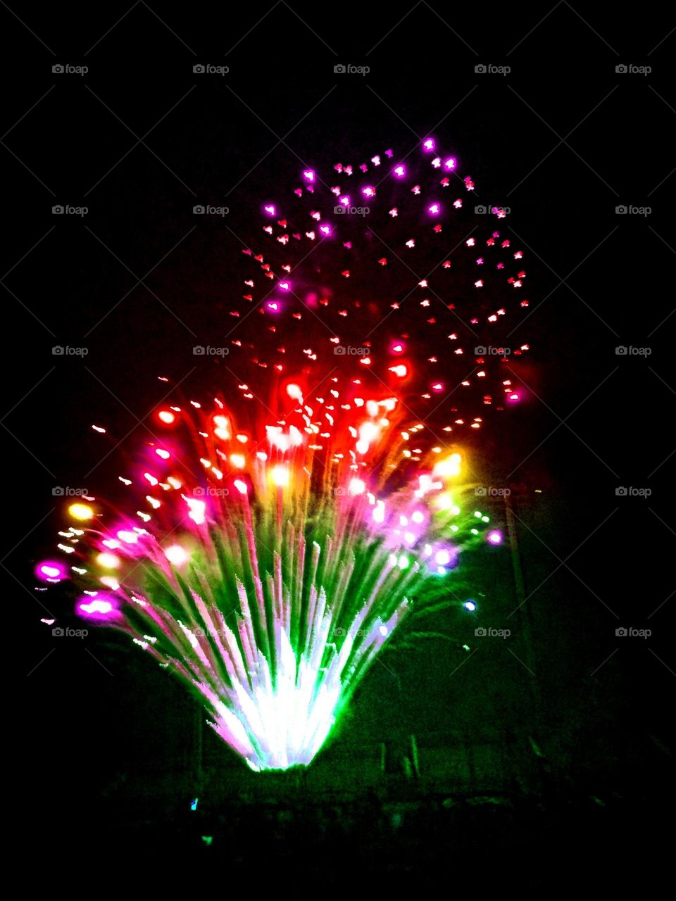 Exploding multicolored fireworks.