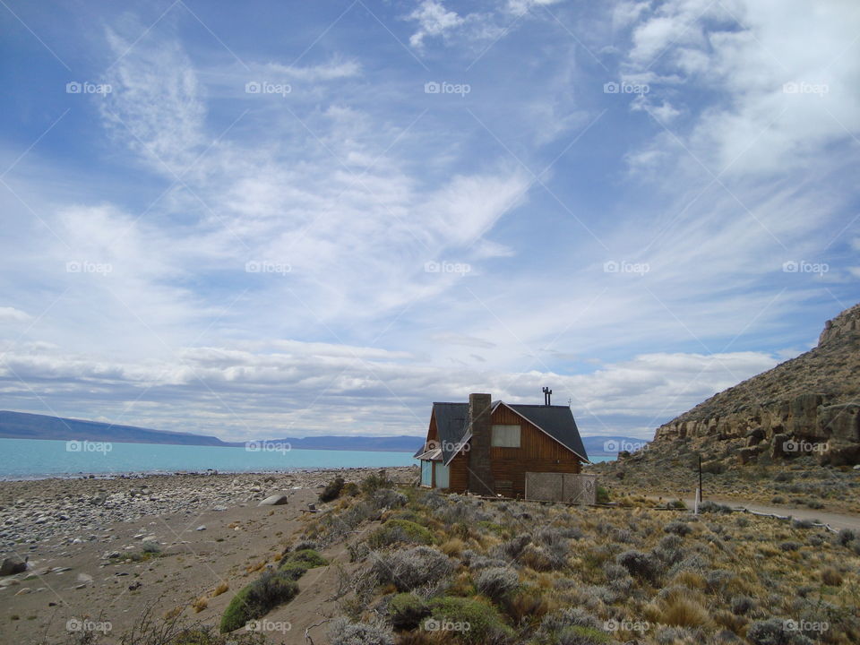 Patagonia landscape with a house