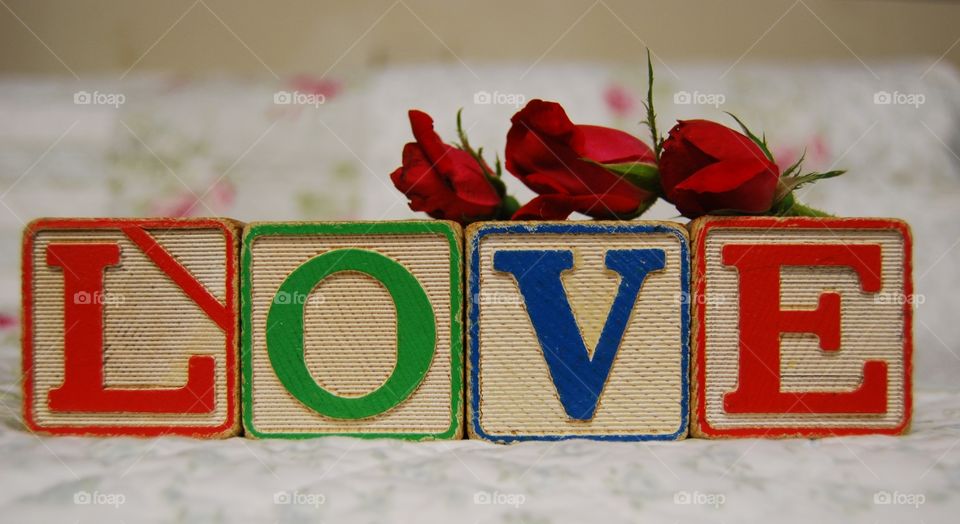 LOVE written with building blocks.  LOVE 