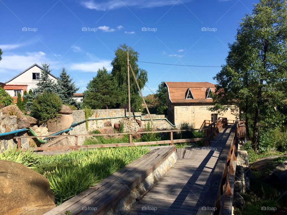 Wooden walkway in the courtyard