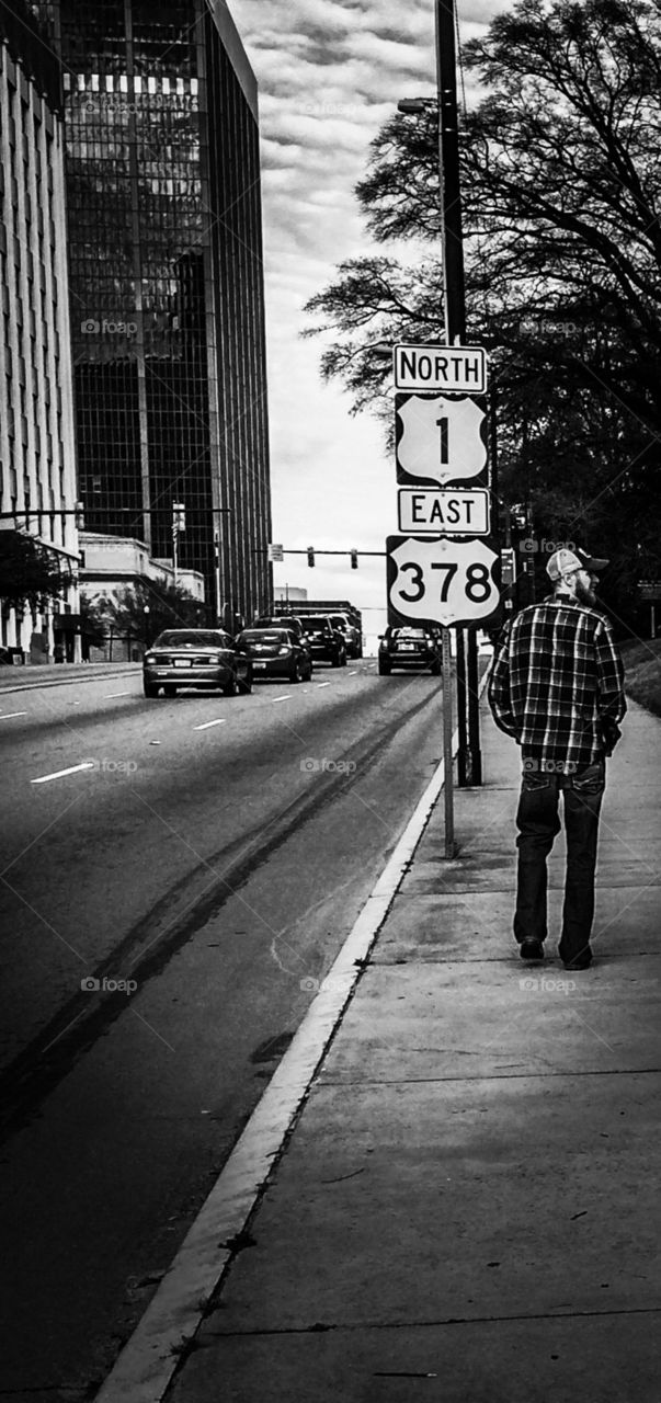 Man walking in downtown Columbia, South Carolina 