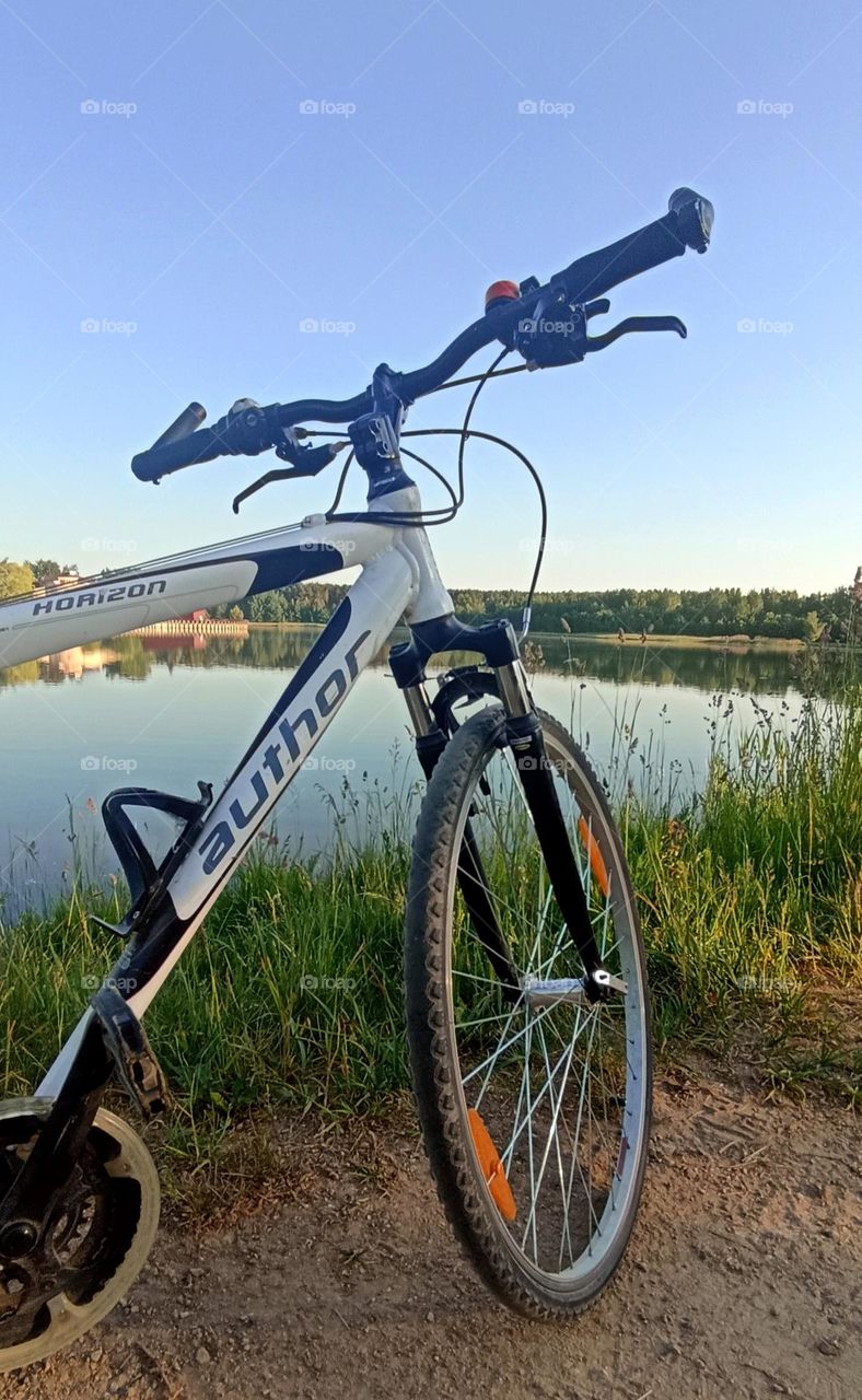 bike 🚲 on a rural road beautiful nature landscape lake shore