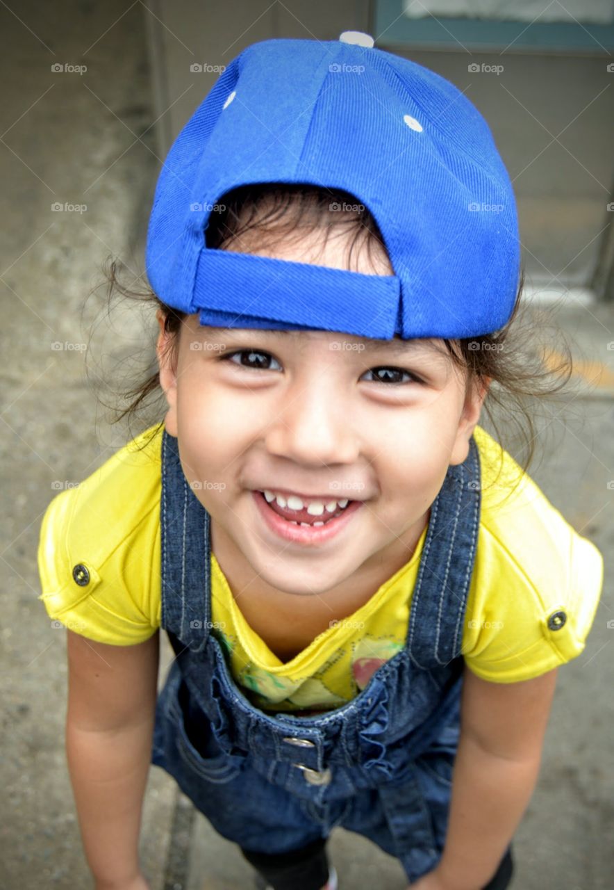 High angle view of smiling girl
