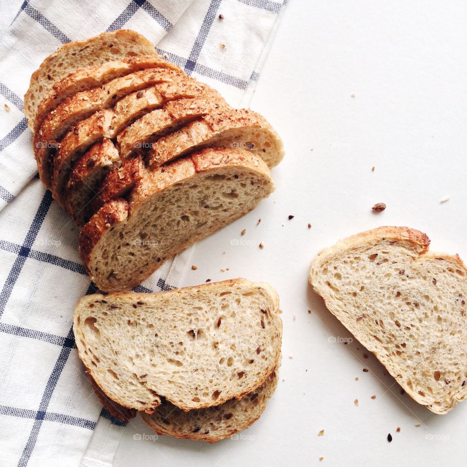 Overhead view of toasted breads