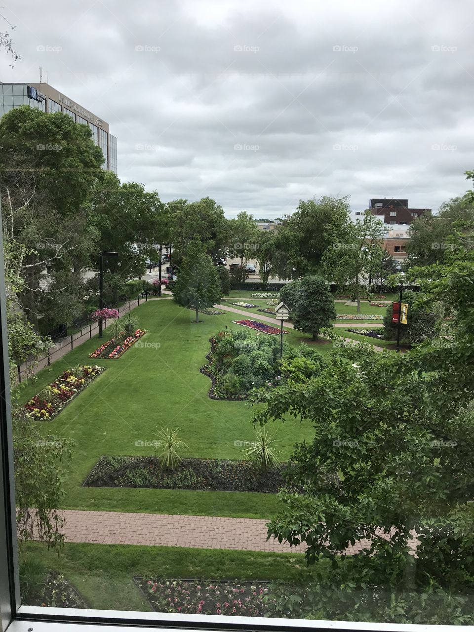 The view of City Hall Park from the Red Deer Public Library third floor window.