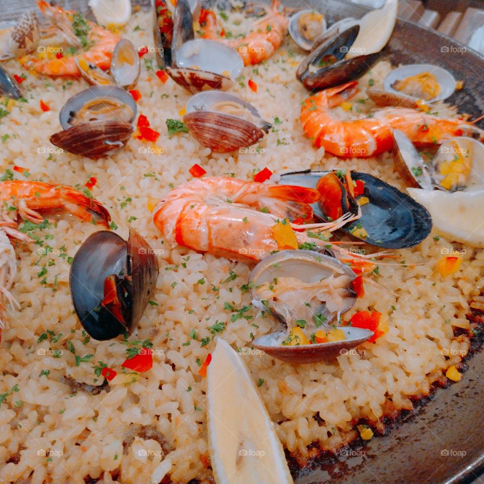 Spanish style seafood pilaf