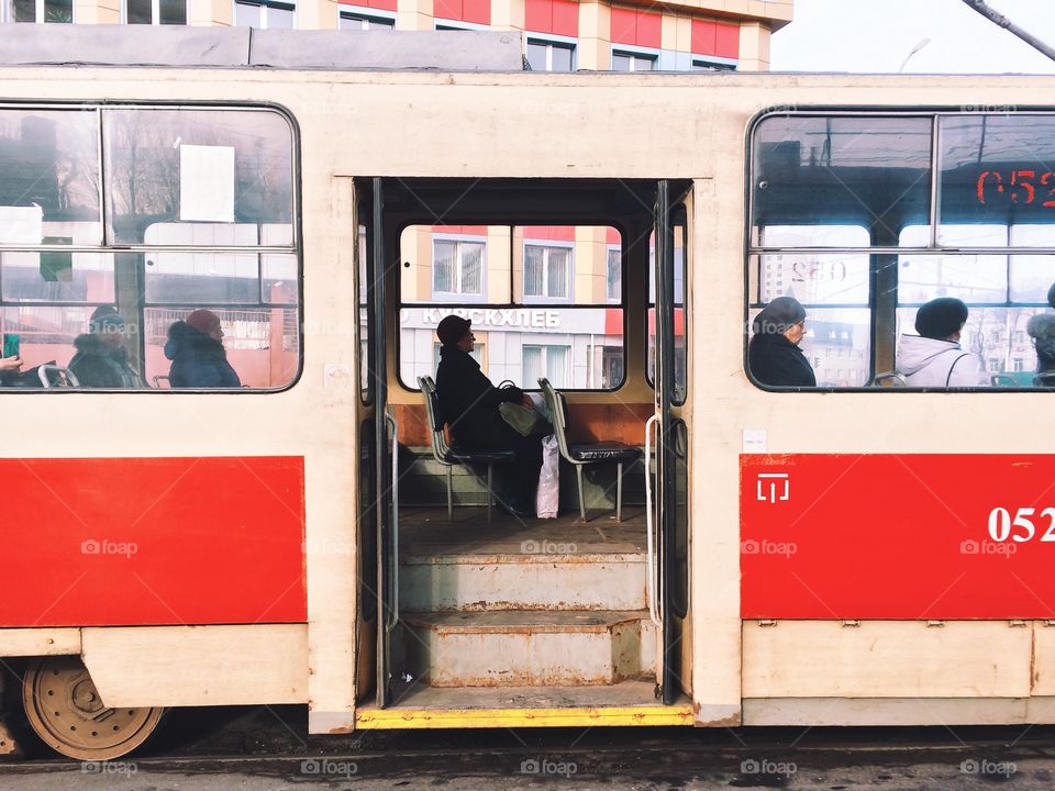 Close-up of a tram