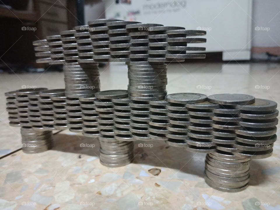 Two floors form stacked coin art