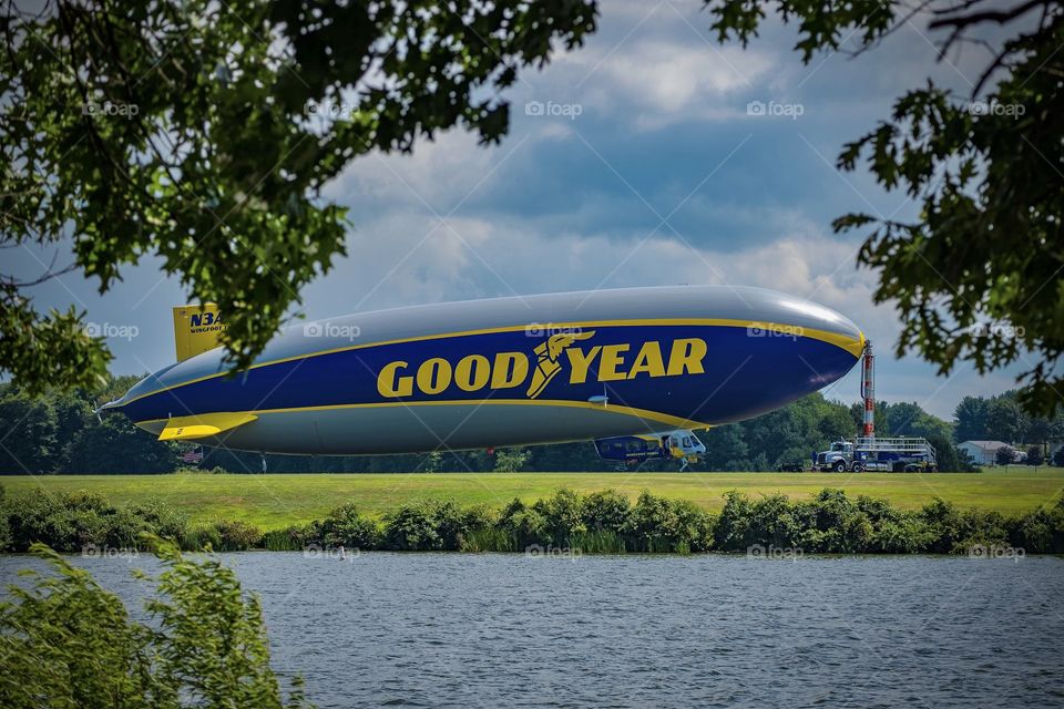 Goodyear blimp ready for takeoff 