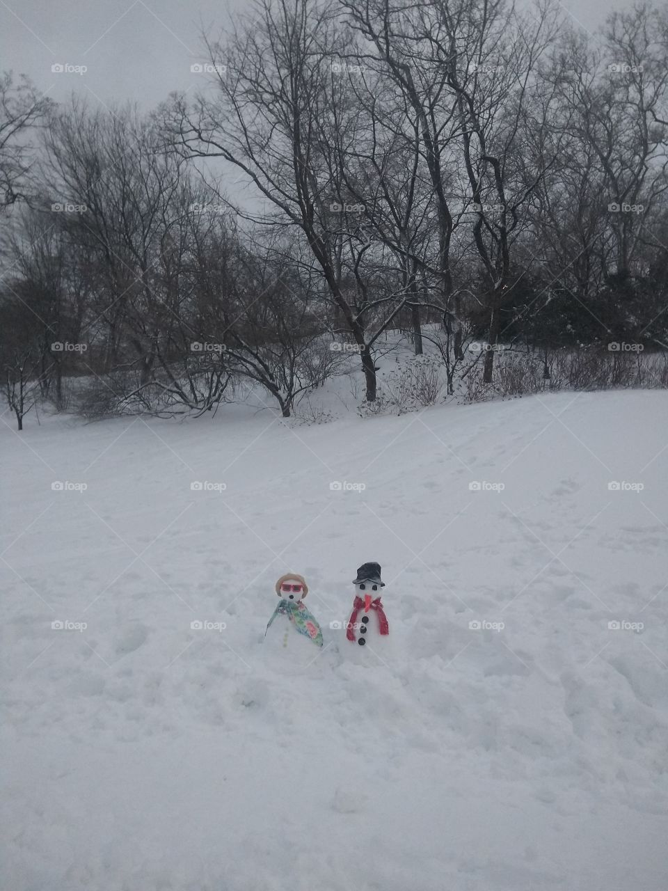 2 Small Snow People in Central Park NY