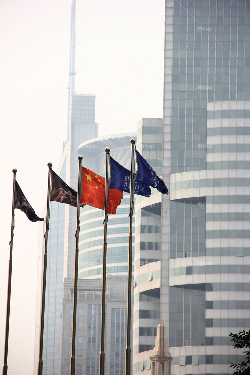 Flags. Some flags in the wind in Shanghai