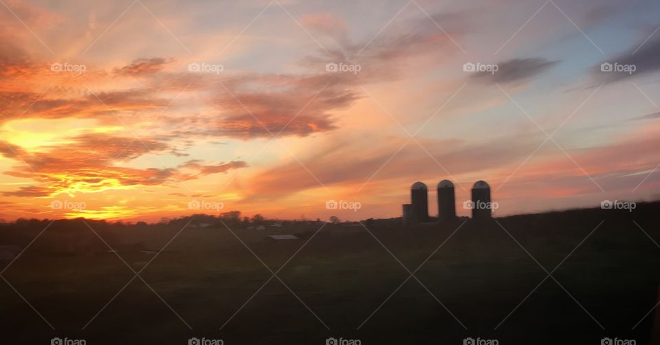 Farm land sunset
