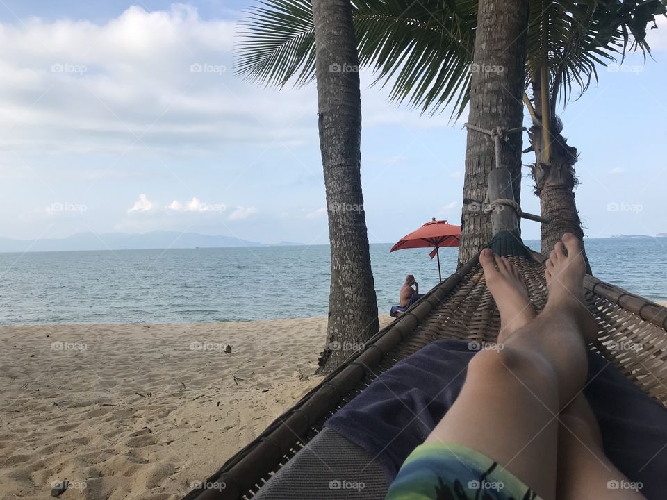 Chilling on the beaches of Thailand. Beautiful ocean view.