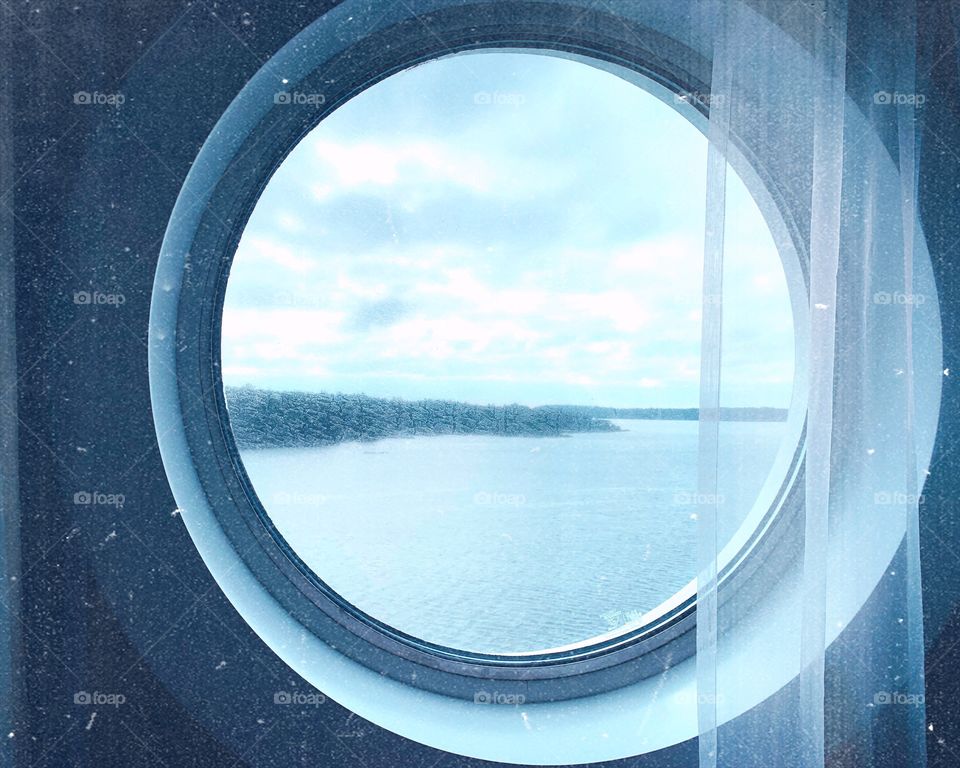 A great view to islands from the porthole on the ferry