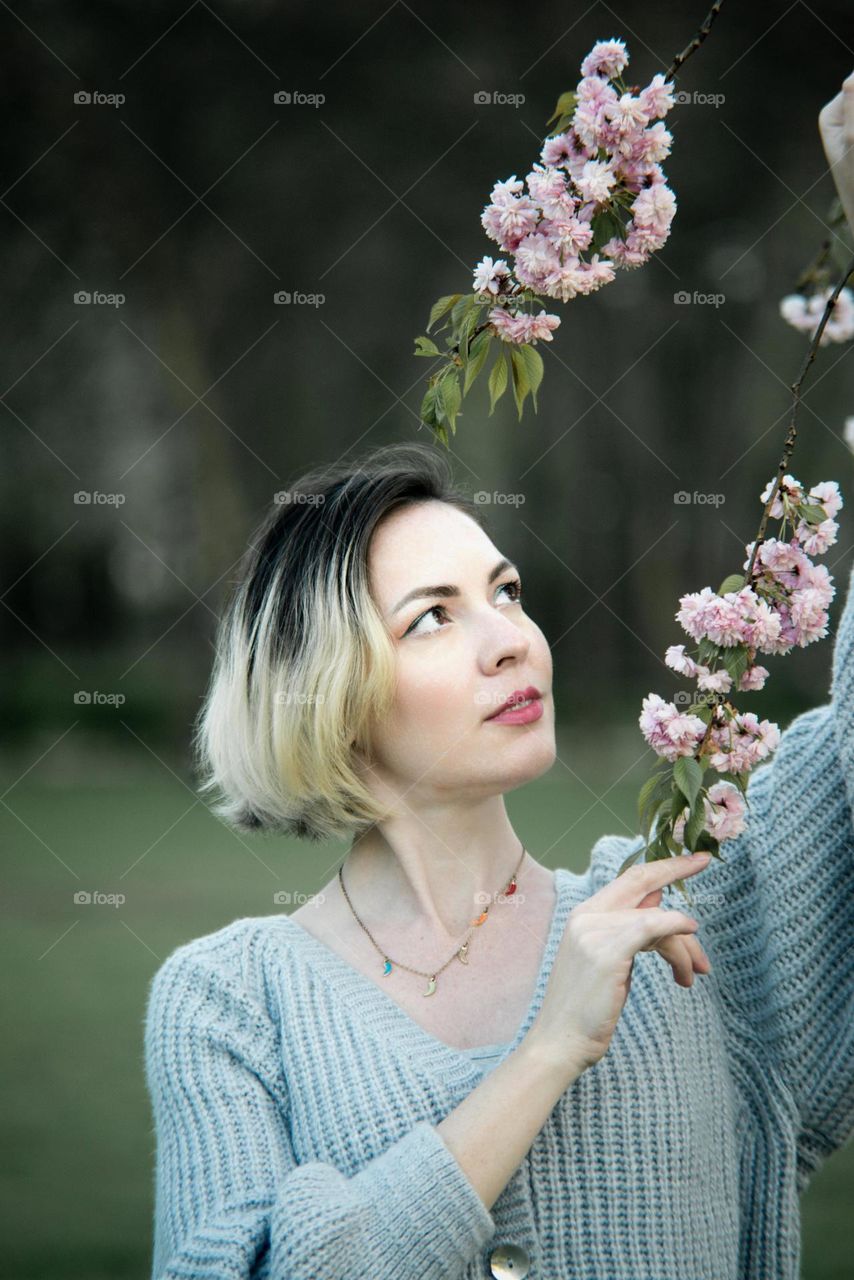 sakura blossom flowers pink flowers beautiful girl in flowers spring 