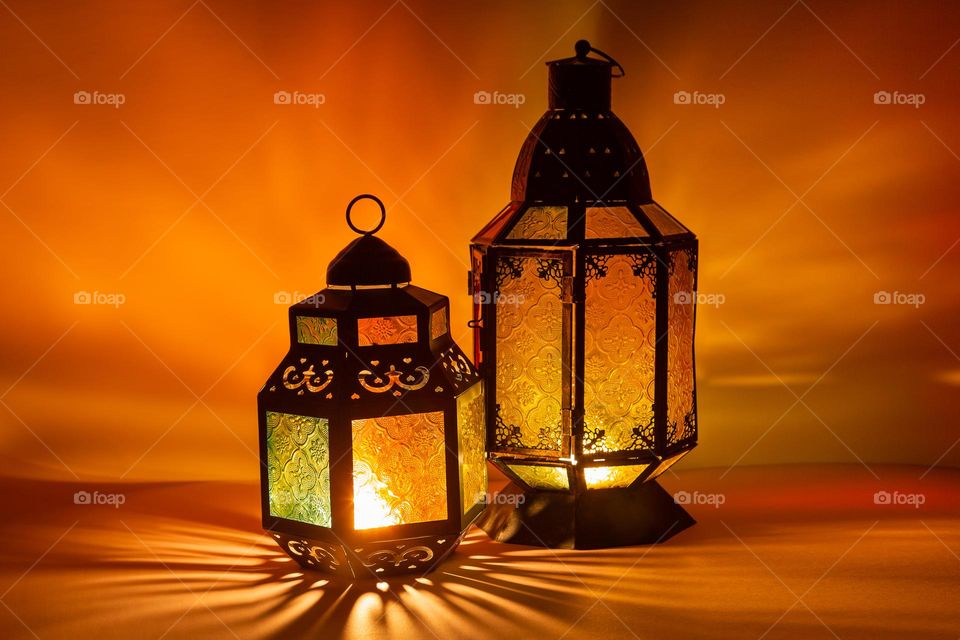 Arabic lanterns lit up for Ramadan