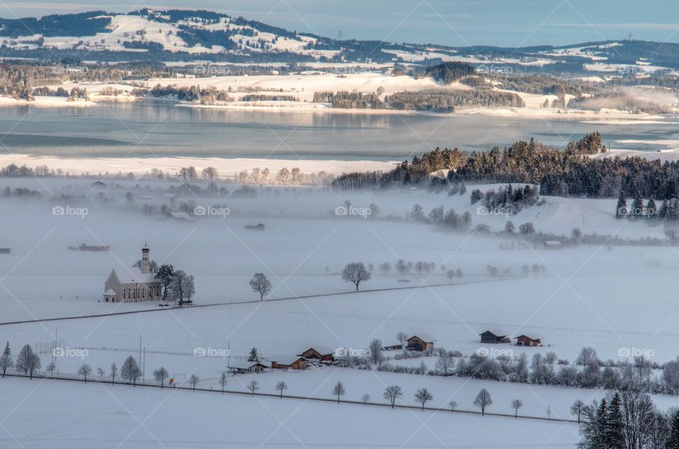 Bavaria under snow and fog 