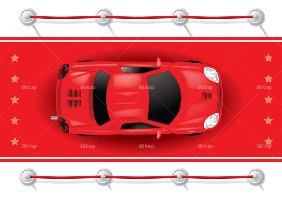 Car in a red carpet illustration top view