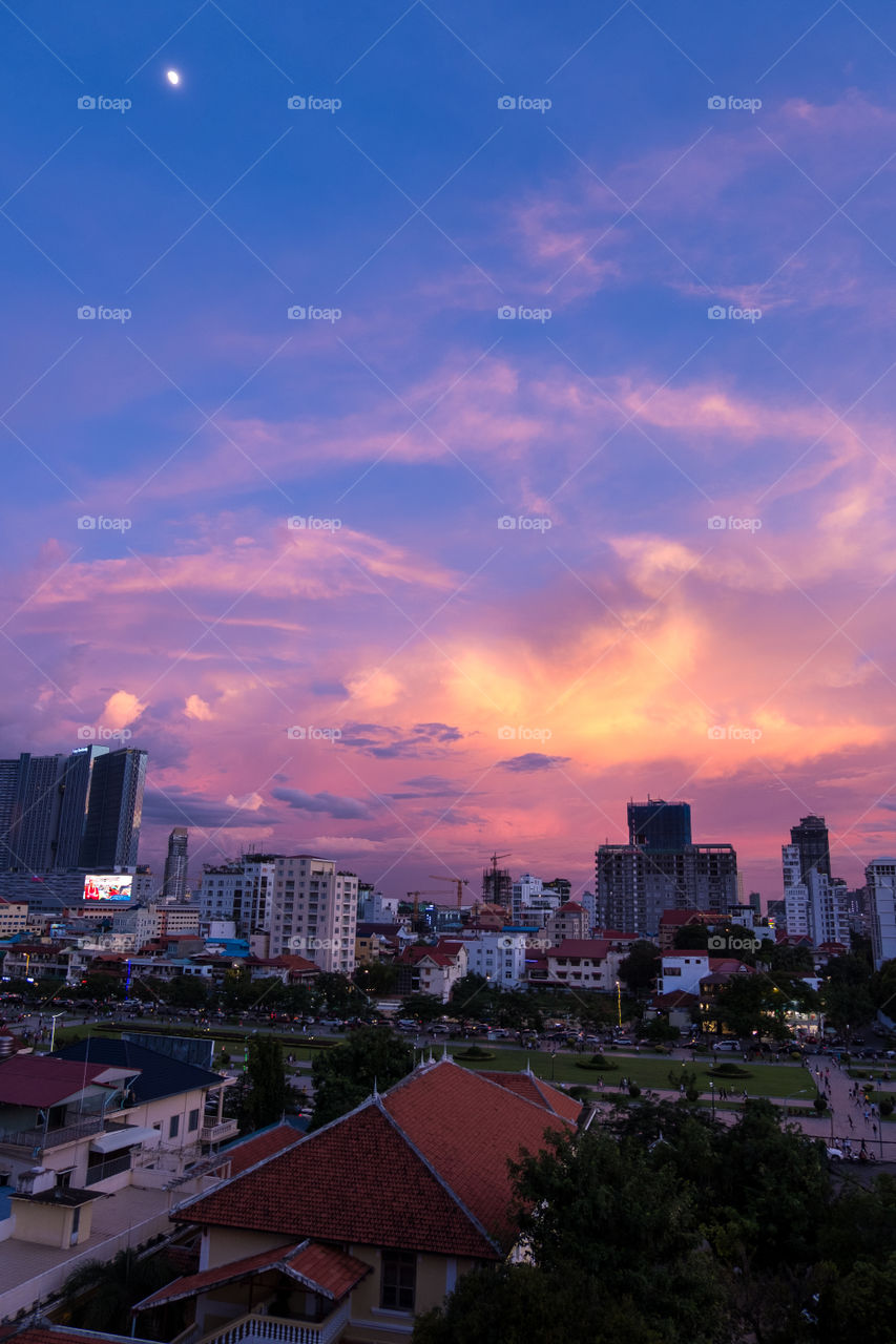 sunset in Phnom Penh city