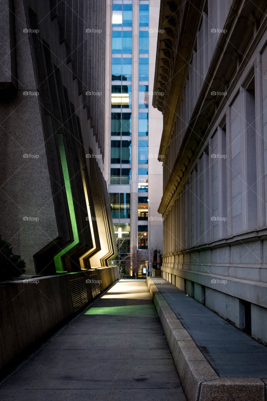 Narrow alley along buildings