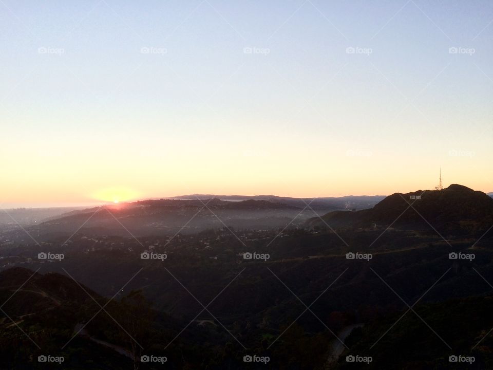 Hollywood Sunset. View of the hollywood sign from the Griffith park trail