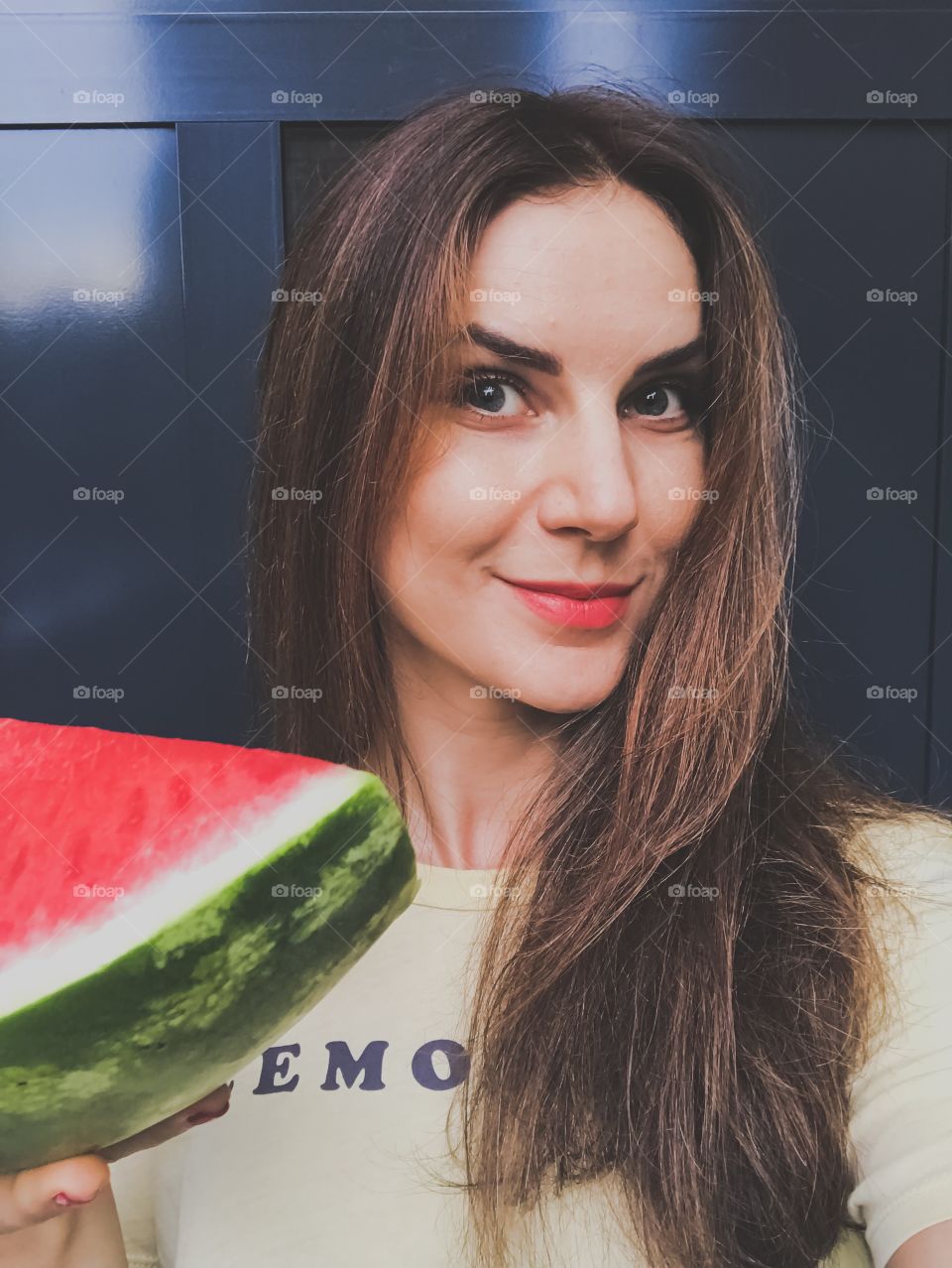 Summertime watermelon time. A girl with watermelon 