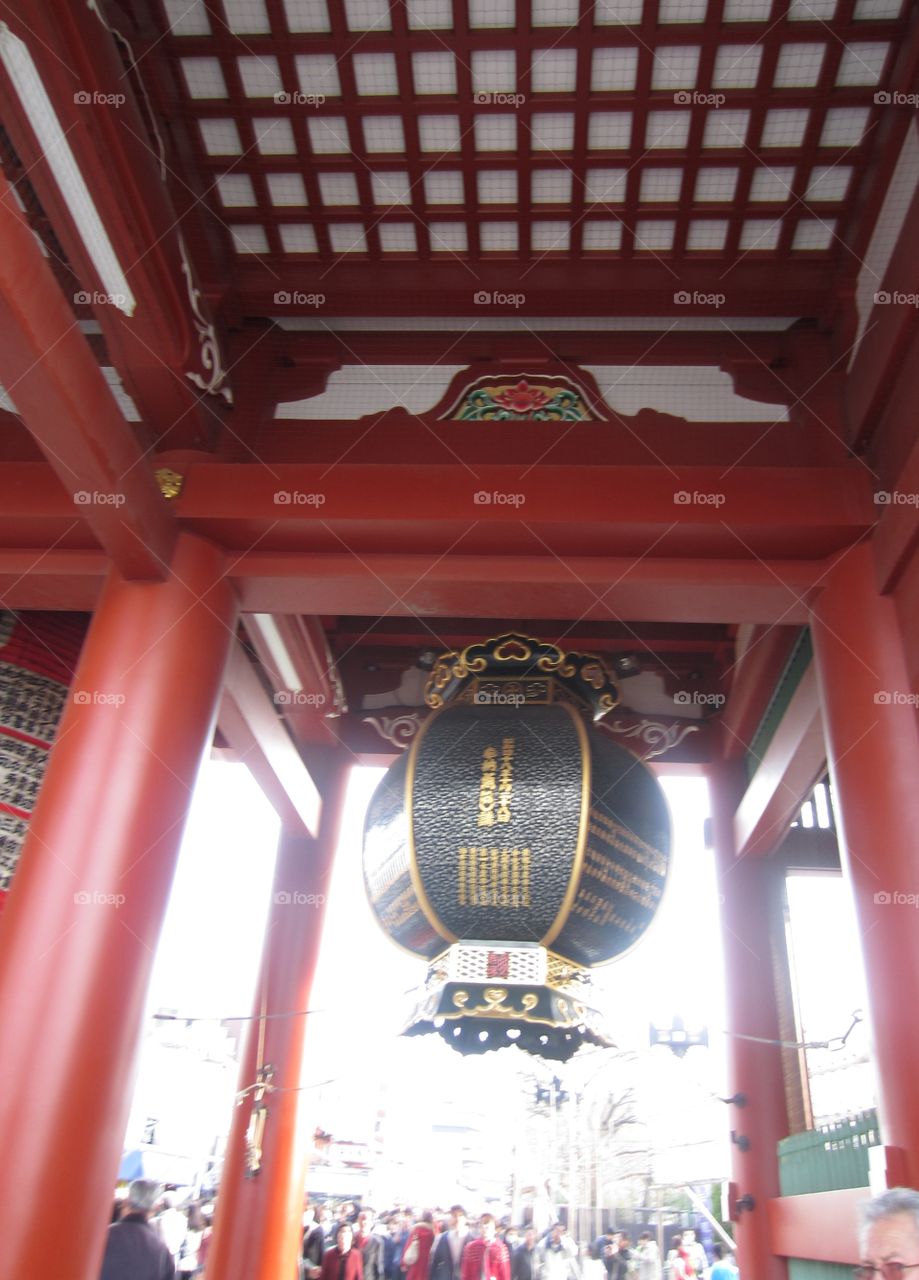 Asakusa, Tokyo, Japan. Japanese Temple Entrance. Tori Gate and Lantern