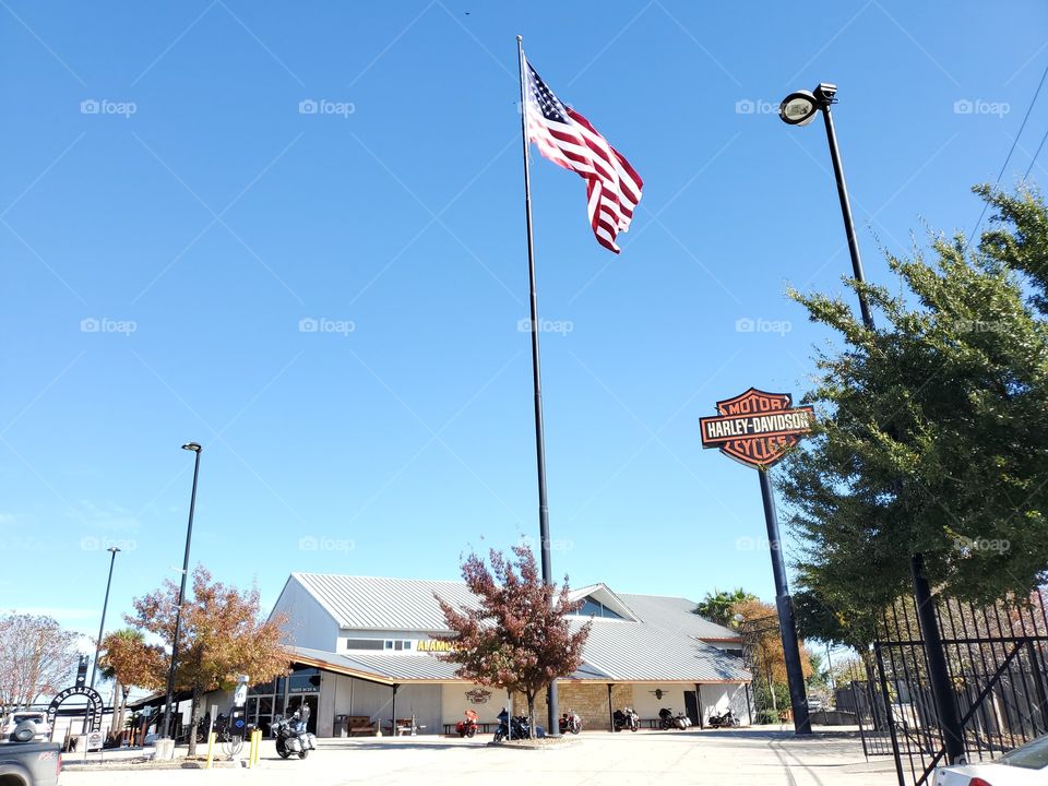 The American flag at a Harley Davidson Store